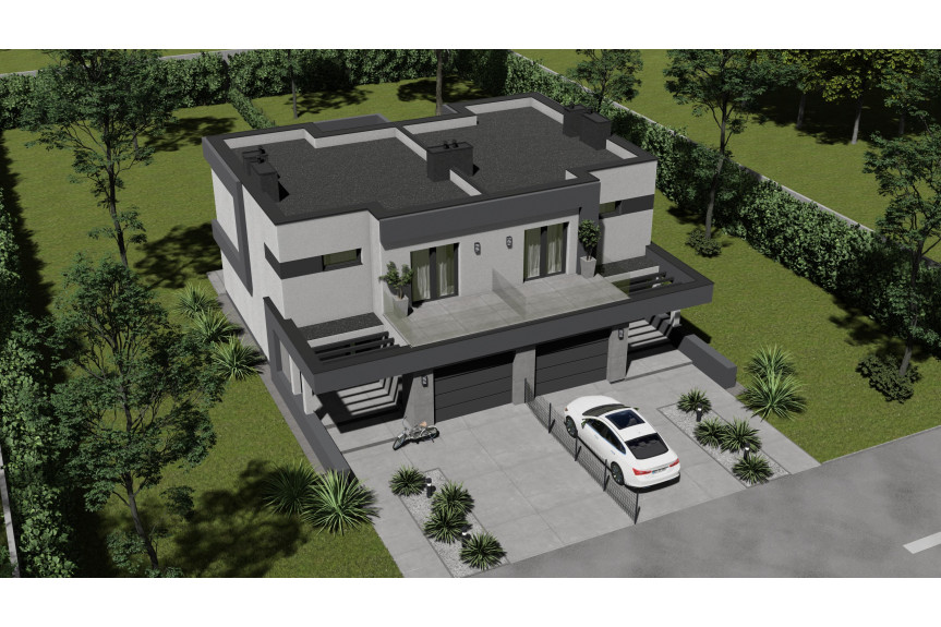 grodziski, Grodzisk Mazowiecki, Adamowizna, Ciekawy projekt 1/2 bliźniaka z płaskim dachem .